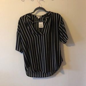 Black with white striped polyester T shirt